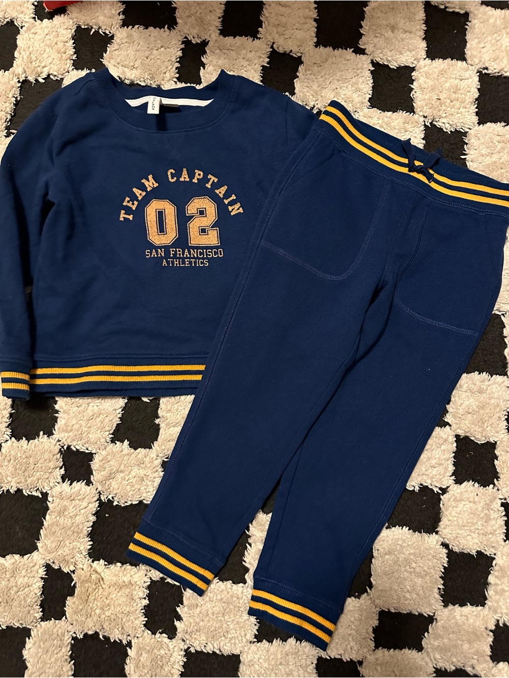Janie and Jack Navy Sweatshirt & Joggers Set with Yellow Stripe